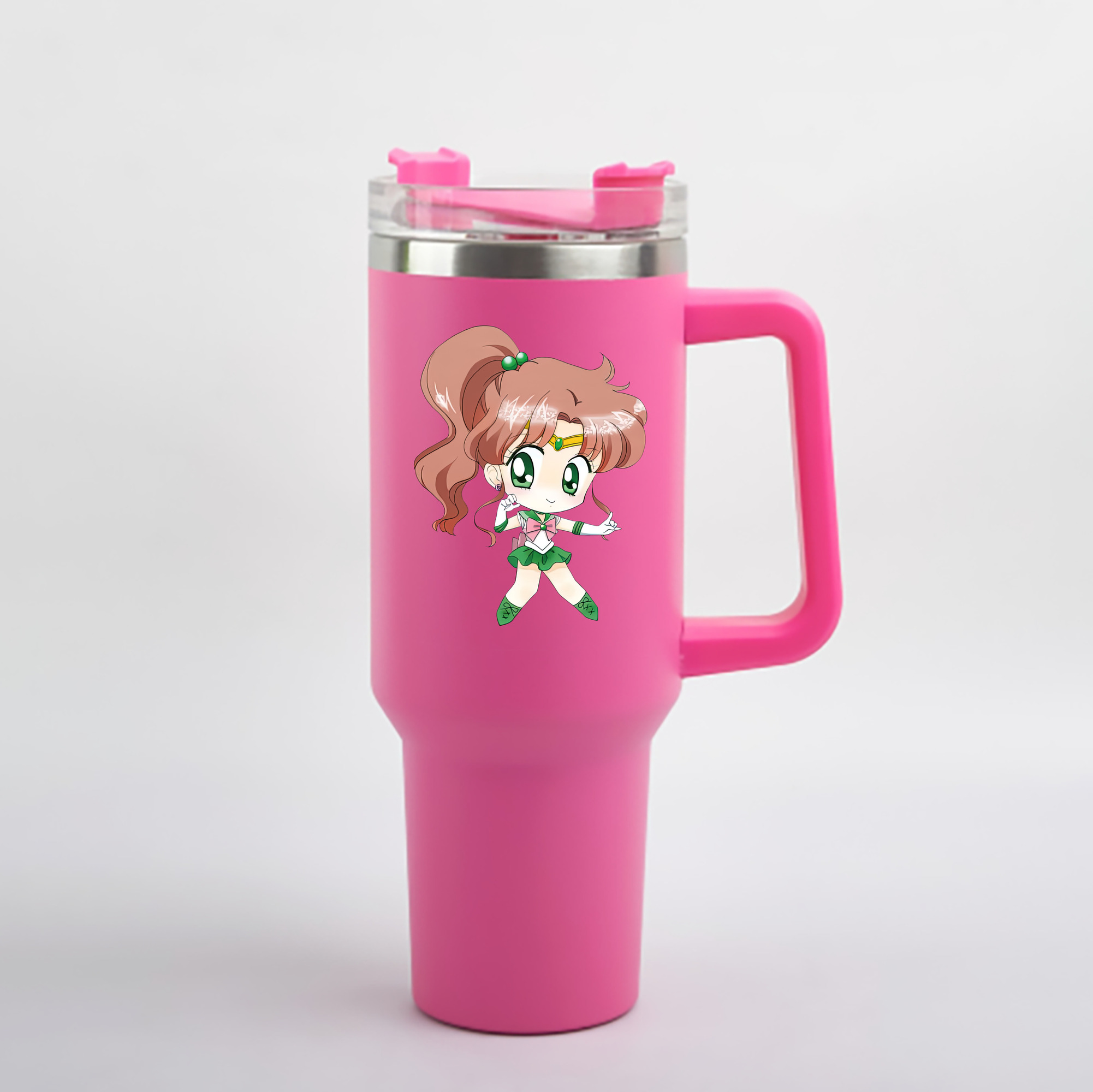 （画像用） 美少女戦士セーラームーン 木野 まこと きの まこと Sailor Moon Kino Makoto （セーラージュピター；Sailor Jupiter） 1200mL車用タンブラー - クリスタルステッカー（プラスチックストロー付き）